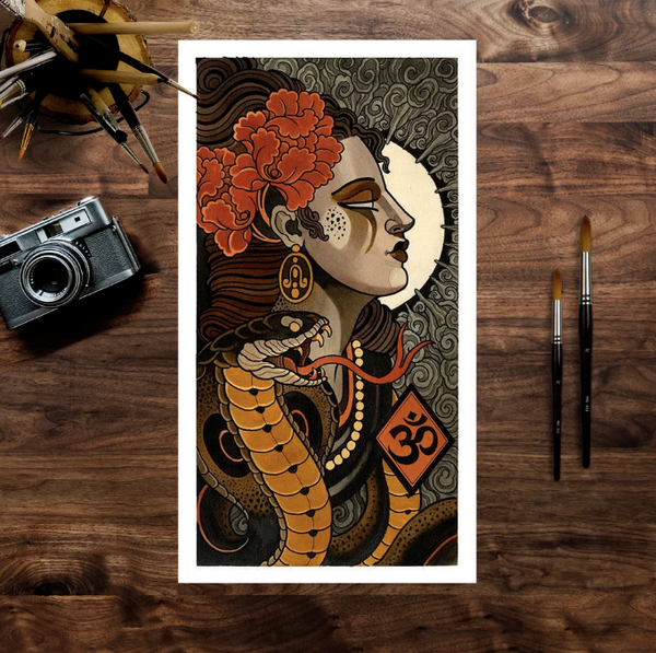 Lámina física Shiva de Toni Donaire, tamaño 60x30cms impreso en papel Watercolour 100% cotton acid free, 200gramos