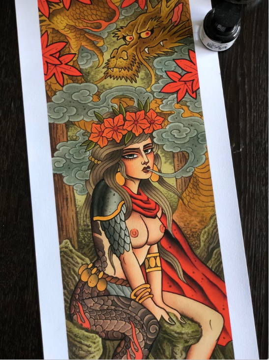 Girl & Dragon print